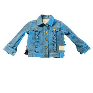 Olive Mae Charming Kids Blue Denim Jacket with Ruffle Accents Size 2T